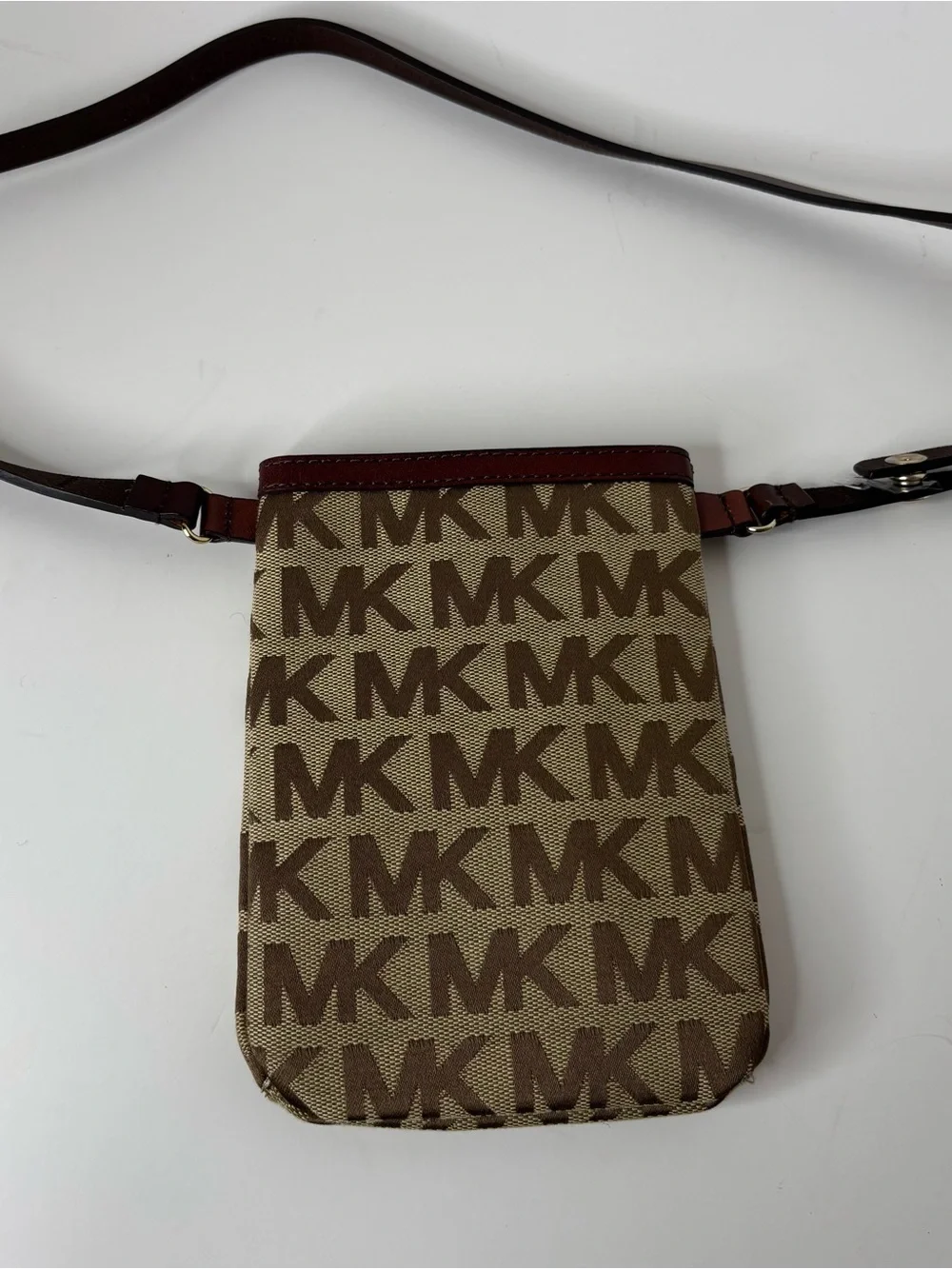 Michael Kors Brown MK Signature Fanny Pack Belt Bag Leather Strap Size M